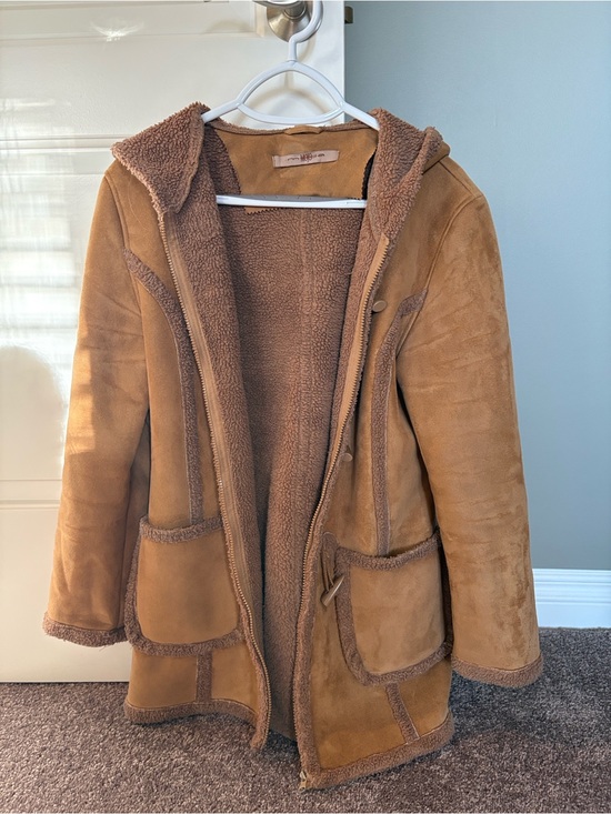 MOJO Jackets & Blazers - Cozy Hooded Faux-Suede Shearling Trench Coat - Brown